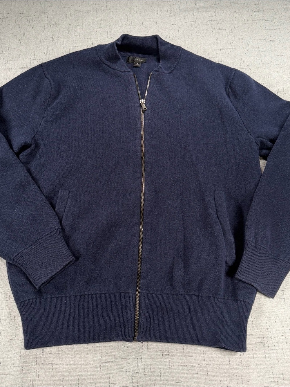 J.CREW Blue S Full Zip Mock Neck Knit Sweater Men Pockets Solid AJ566